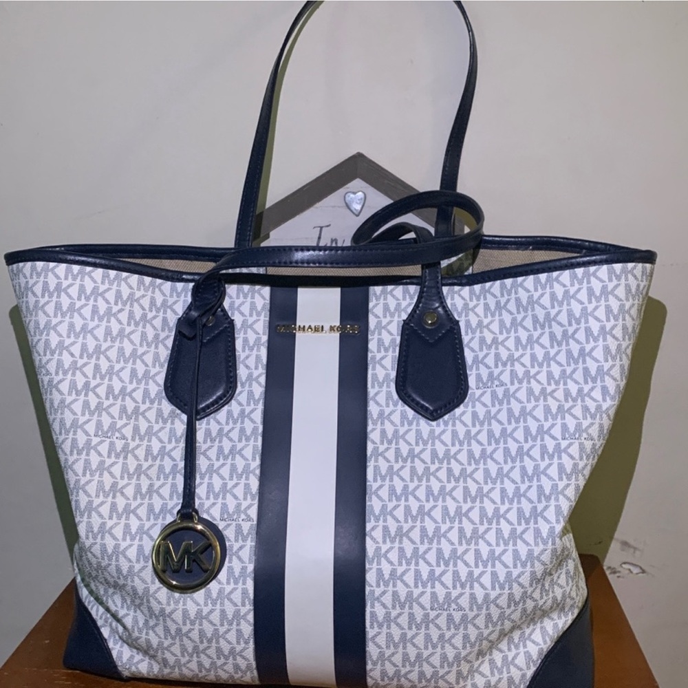 Michael Kors Blue and White Monogram Tote
